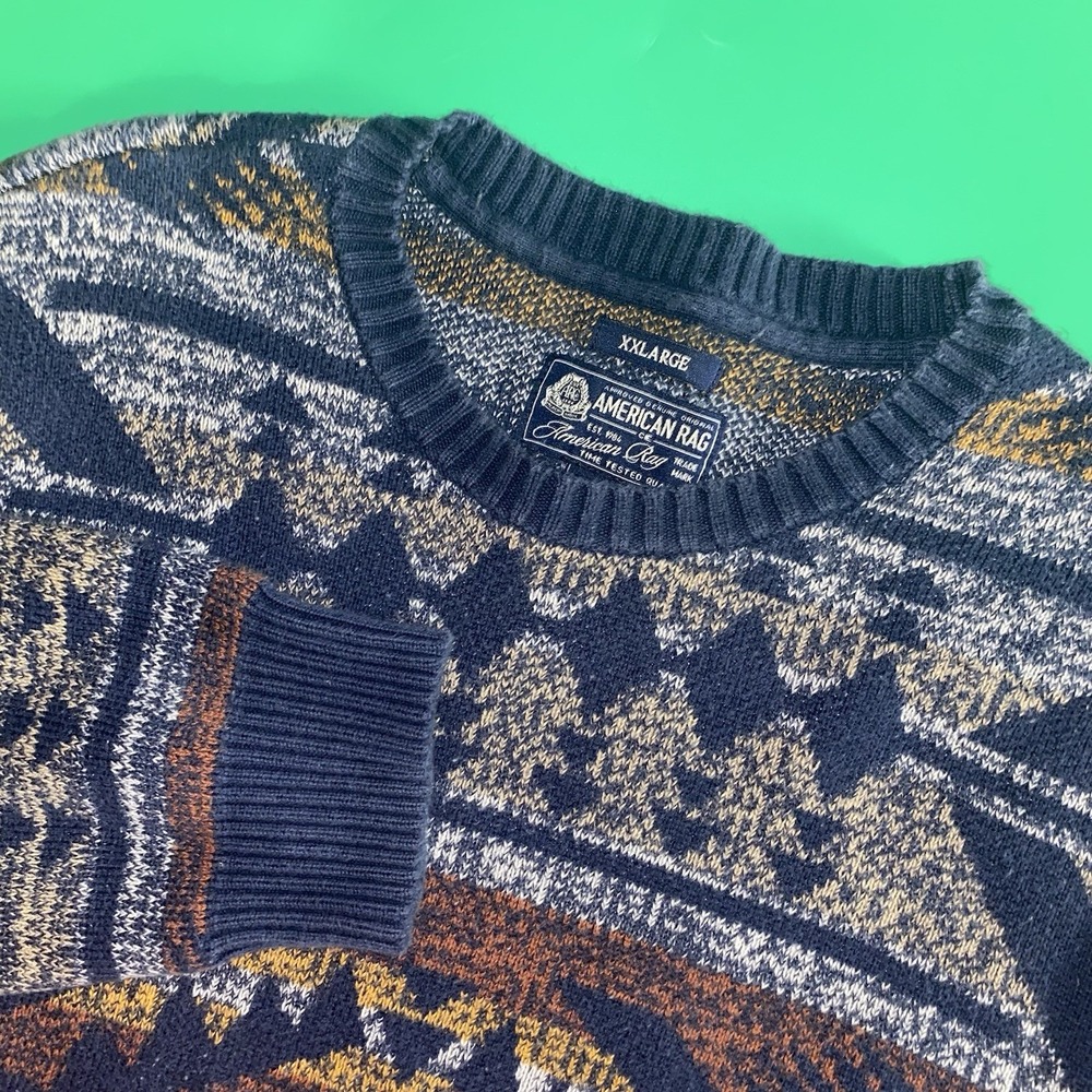 American Rag Mens XXL 100% cotton Long Sleeve Multicolor Ski Snowboard Sweater‎